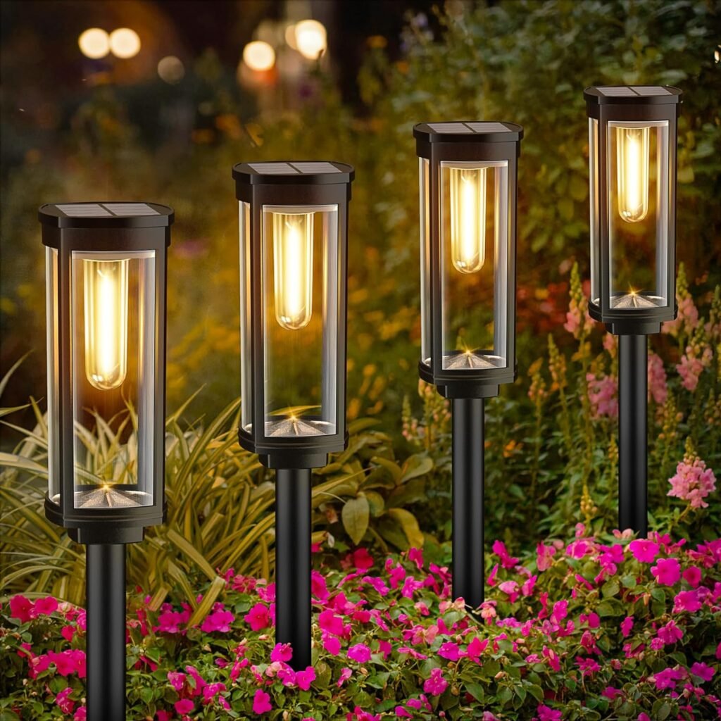 BITPOTT Solar Pathway Lights Bright, 8 Pack Outdoor Garden Landscape Lights Solar Powered Auto On/Off,Long Lasting Solar Yard Lights for Lawn Patio Walkway Driveway Decor