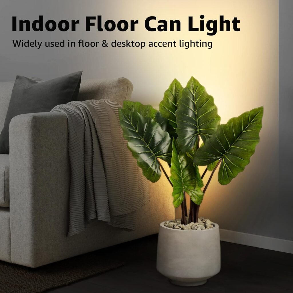 SUNVIE 2 Pack Up Lights Indoor Floor Can Light Uplighting Indoor Spotlight with 3000K GU10 Bulb Accent Lighting Spot Lights Indoor for Home Plant Picture, UL Listed 5.9 FT Plug Cord  Foot Switch