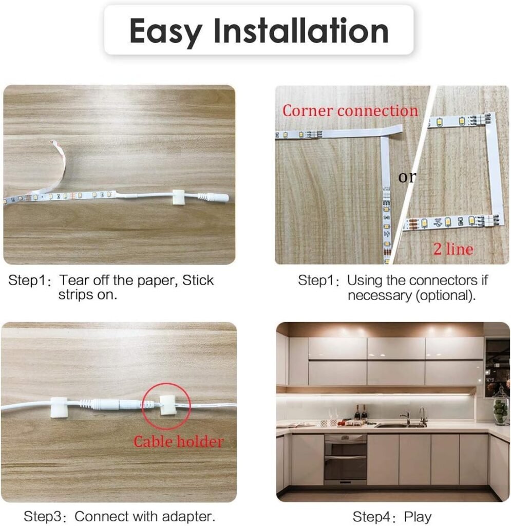 WOBANE Under Cabinet LED Lighting kit, 6 PCS LED Strip Lights with Remote Control Dimmer and Adapter, Dimmable for Kitchen Cabinet,Counter,Shelf,TV Back,Showcase 2700K Warm White,Bright 1500lm,Timing