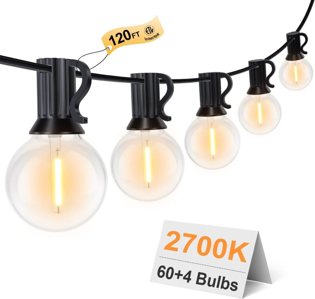 GPATIO 120FT Outdoor String Lights, Waterproof Patio Lights with 64 Hanging Lights Globe G40 Bulbs, 2700k Shatterproof for Backyard Outside Decor