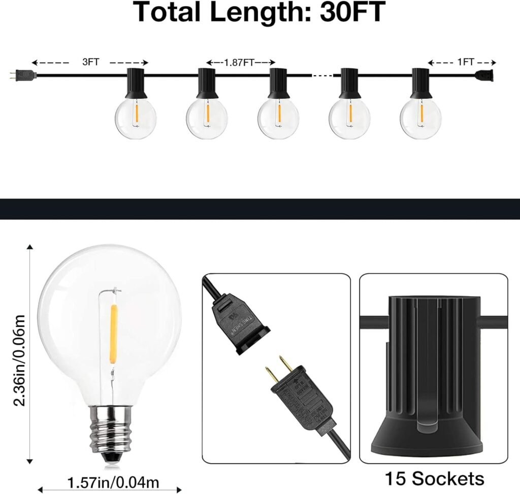 GPATIO 120FT Outdoor String Lights, Waterproof Patio Lights with 64 Hanging Lights Globe G40 Bulbs, 2700k Shatterproof for Backyard Outside Decor