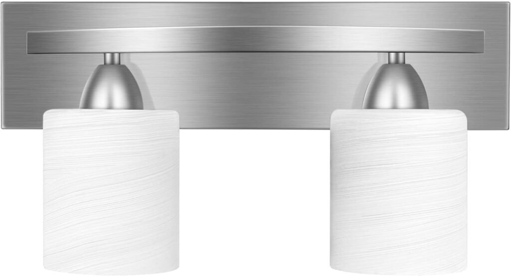 PARTPHONER - Bathroom Vanity Light Fixture - Bathroom Lighting Fixtures Over Mirror - Vanity Lighting Fixtures - Interior Bathroom Lights with Modern Glass Shade - Brushed Nickel, E26 Base, 2-Light