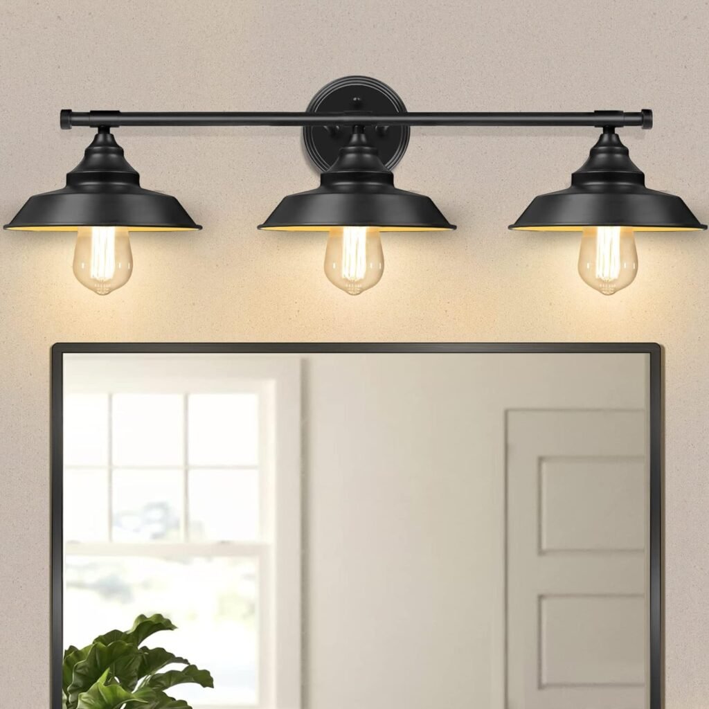 Farmhouse Bathroom Vanity Wall Light Fixture Dark Bronze, Industrial Rustic Style 3-Light Vanity Wall Sconce, Vintage Wall Mount Lamp for Bathroom, Bedroom, Vanity Mirror, Cabinets, Dressing Table