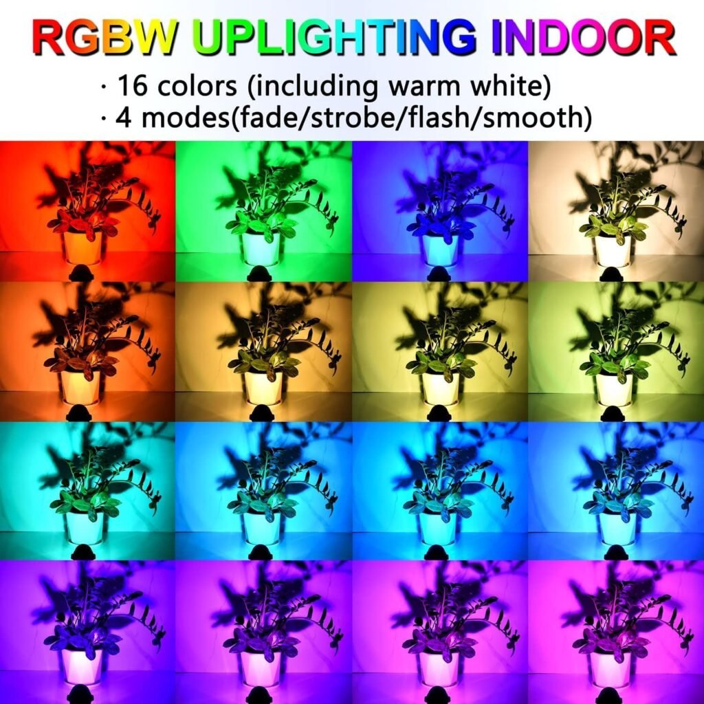 FZWLE Spot Lights Indoor 6W RGBW LED Spotlight with Remote Control 16 Color Changing Uplighting 120V Plug-in 6 FT Cord with Floor Foot Switch and Base Included Indoor Lighting for Artwork