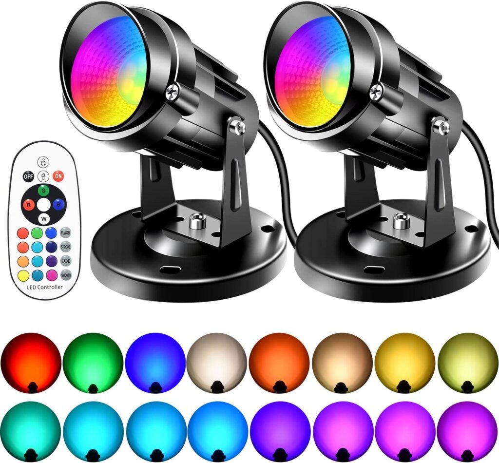 FZWLE Spot Lights Indoor 6W RGBW LED Spotlight with Remote Control 16 Color Changing Uplighting 120V Plug-in 6 FT Cord with Floor Foot Switch and Base Included Indoor Lighting for Artwork