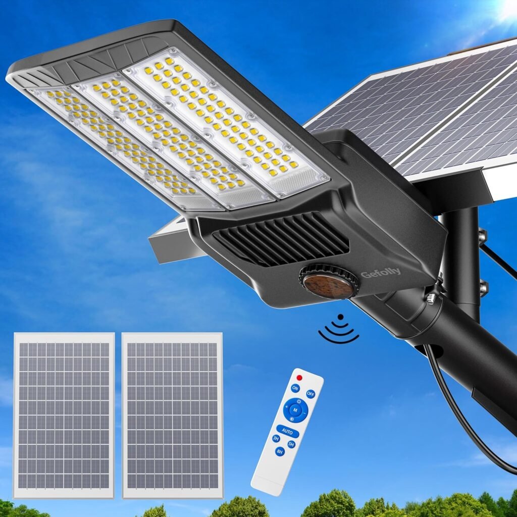 Gefolly 2800W Solar Street Light Outdoor, Wide Angle 298000LM Commercial Parking Lot Light Dusk to Dawn 6500K Solar Flood Light IP67 Solar Lamp