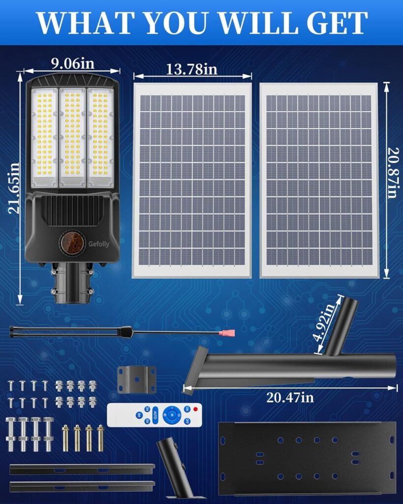 Gefolly 2800W Solar Street Light Outdoor, Wide Angle 298000LM Commercial Parking Lot Light Dusk to Dawn 6500K Solar Flood Light IP67 Solar Lamp