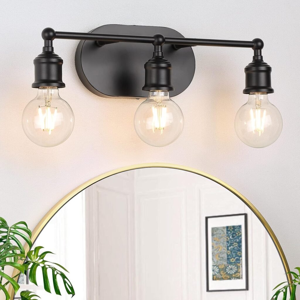 MAXvolador Bathroom Light Fixtures, 3-Light Black Vanity Light, Vintage Wall Sconce Lighting, Modern Wall Light Vanity Light, E26 Base Porch Wall Lamp