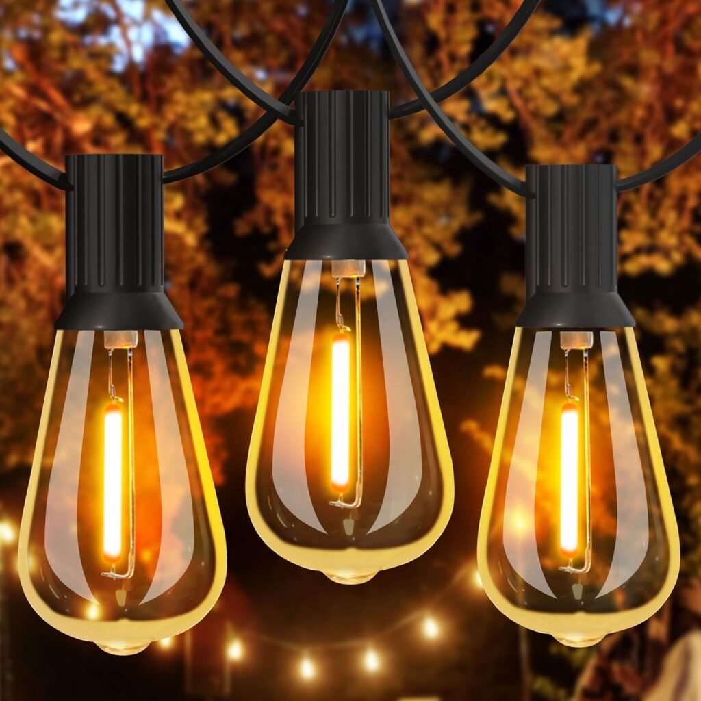 GLUROO 60FT LED Outdoor Patio Lights Waterproof with 30+2 Vintage Bulbs Shatterproof Energy Saving,2700K Hanging Edison String Lights Outside for Backyard,Bistro,Camping,Gazebo