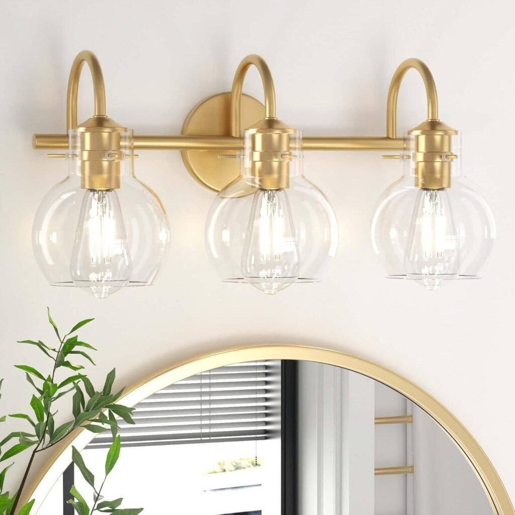 PAIHOME Gold Bathroom Vanity Light, Gold Vanity Light 3 Light Gold Bathroom Light Fixtures Brushed Gold Vanity Lighting for Bathroom 22Inch Bathroom Light Over Mirror, Gold Wall Sconce for Farmhouse