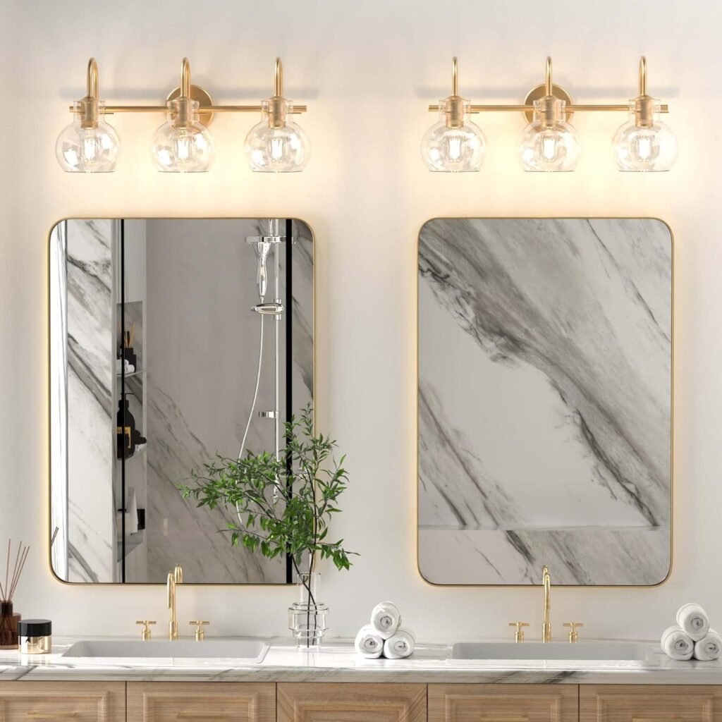 PAIHOME Gold Bathroom Vanity Light, Gold Vanity Light 3 Light Gold Bathroom Light Fixtures Brushed Gold Vanity Lighting for Bathroom 22Inch Bathroom Light Over Mirror, Gold Wall Sconce for Farmhouse