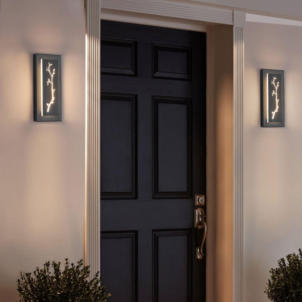 tewei 2 Pack Modern LED Outdoor Wall Lights, Black Exterior Wall Sconce  Indoor Wall Sconce Lighting Fixtures, 15.7 Large Front Door Lights for Entrance, Hallway, 360° Beam Angle, Warm White 3000K