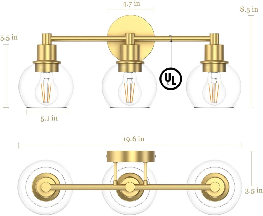 Espird 3 Lights Bathroom Vanity Light Fixtures Chrome, Bathroom Lights Over Mirror, Industrial and Farmhouse 3 Light Wall Sconce, Polished Chrome Globe Vanity Lighting Fixtures