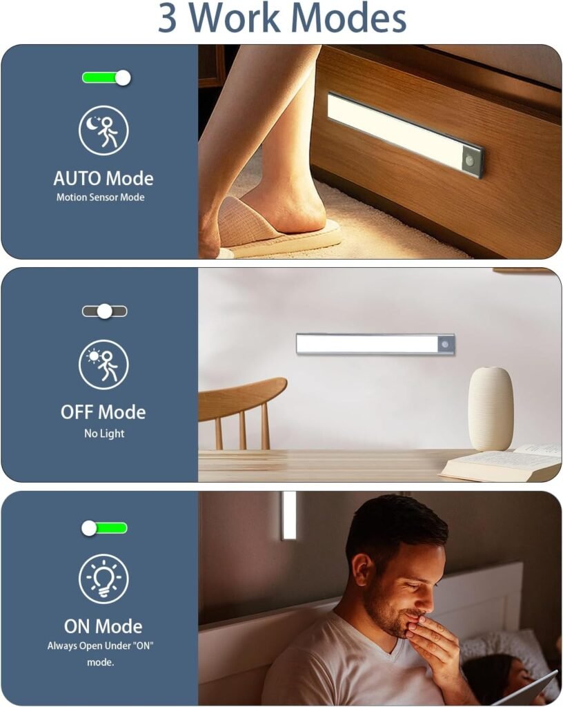 90LED Under Cabinet Lights,3 Color Temperature Dimmable Motion Sensor Light Indoor,Magnetic 2500mAh Rechargeable Battery Under Counter Lights Wireless, Night Light for Kitchen,Wardrobe,Stairs-2 Pack