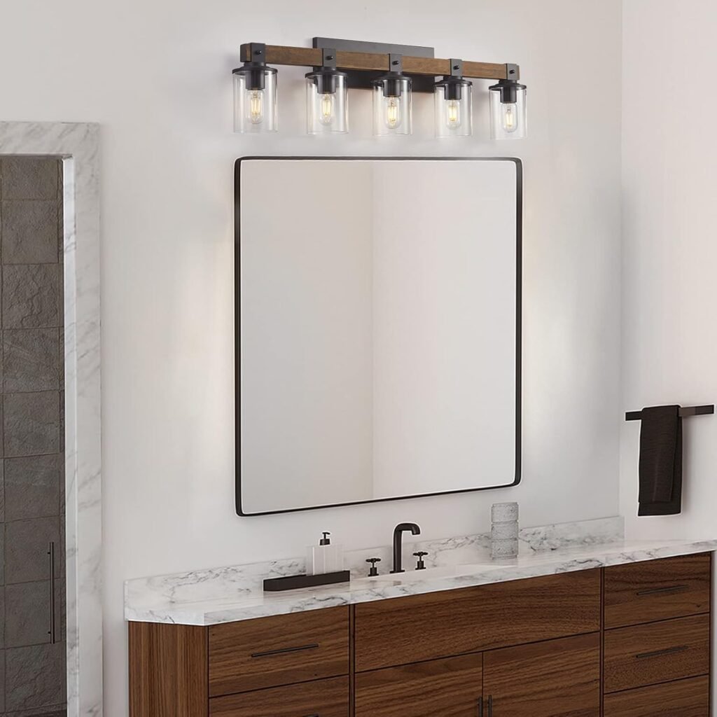 Farmhouse Bathroom Lights Over Mirror,6-Light Rustic Vanity Light Fixture with Clear Glass Shade,Indoor Wall Lighting for Living Room,Bedroom,Kitchen