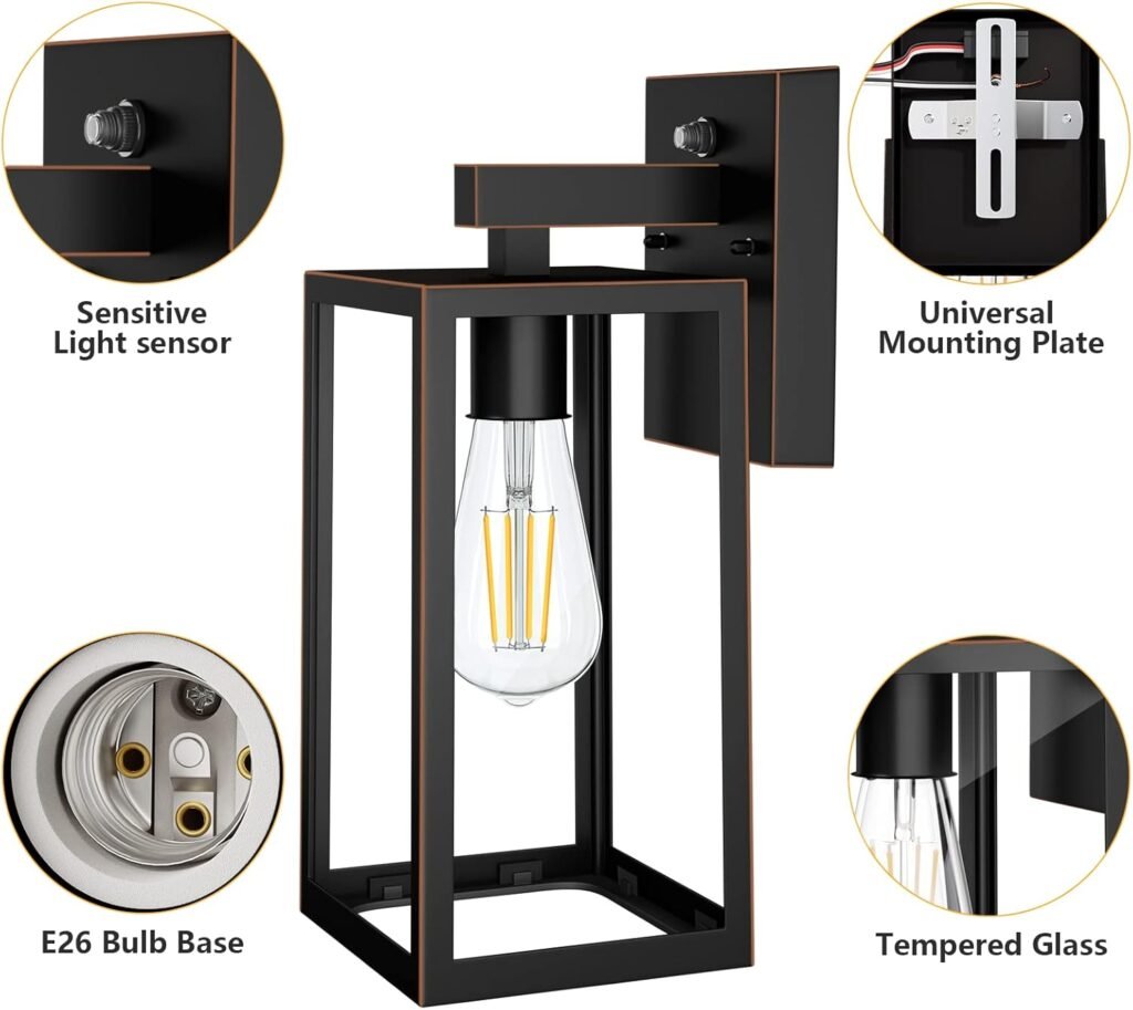 SHINE HAI Dusk to Dawn Outdoor Wall Lantern, Exterior Wall Sconce Fixture with E26 Base, Waterproof Wall Mount Light, Outdoor Lantern for Porch 2 Pack